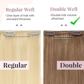 Tess Real Hair Extensions - Clip-In Hair Extensions - Double Wefts for Complete Hair Extension - 8 Pieces, 18 Clips, Straight, 7A Thick Hair