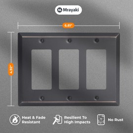 Mrayaki Wall Plate, Metal Duplex Outlet Covers, Light Switch Cover - Decorative Outlet Cover Plate Variety of 13 Styles: Decorator/Duplex/Toggle/Combo (3 Gang Decorator 1 Pack, Aged Bronze)