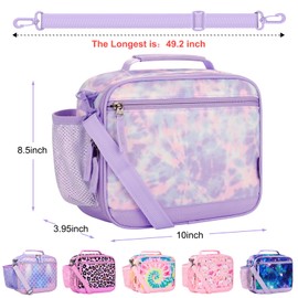 Choco Mocha Lunch Bag Children's Insulated Lunch Bag Girls Cool Bag Small Lunch Bag for School Lunch Box Bag with Shoulder Strap, Purple Tie Dye
