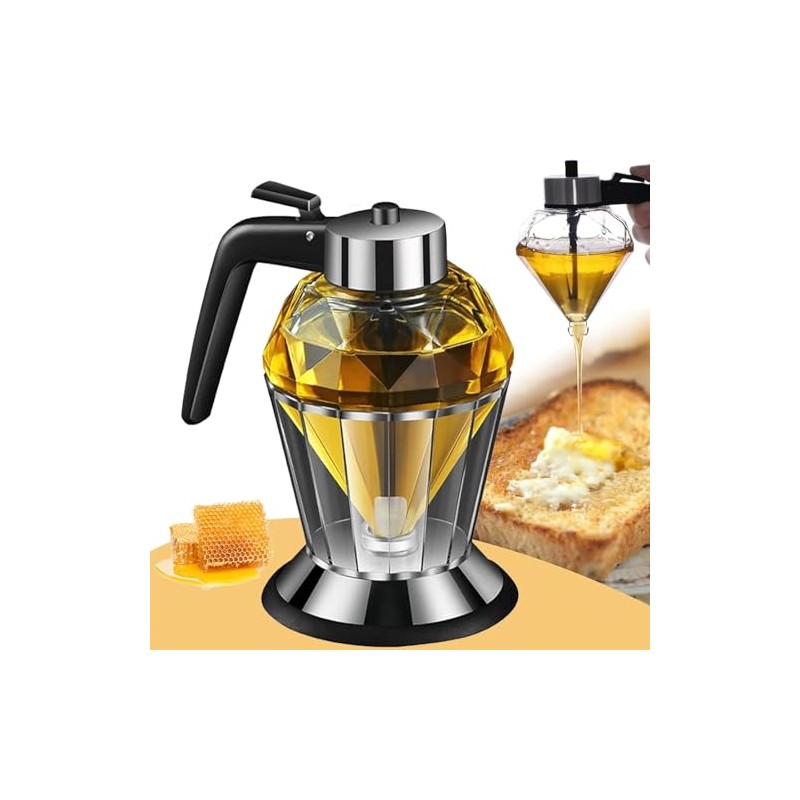 Honey/Syrup Dispenser -Premium No Drip Design, Elegant Diamond Shape with