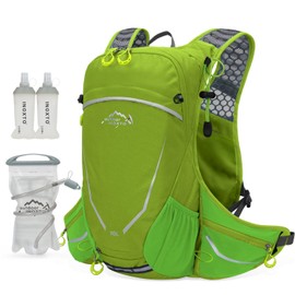IX INOXTO INOXTO - Mochila de hidratación de 16 litros con vejiga de agua de 2 litros gratis, paquete de hidratación ligera para ciclismo, senderismo, esquí, nieve para hombres, mujeres (verde)