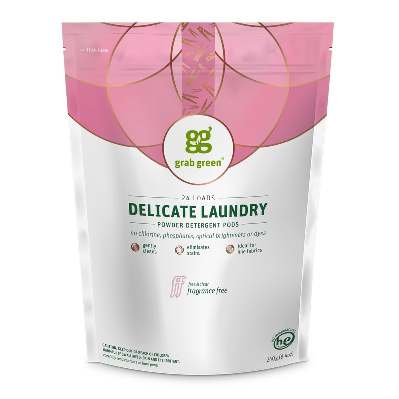 Grab Green Delicate Laundry Detergent Pods, 24 Count, Fragrance Free,