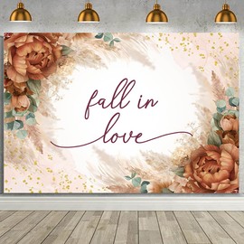 MEHOFOND 7x5ft Fall in Love Backdrop Autumn Burn Orange Flowers Wedding Theme Decor Banner Fall Terracotta Wedding Pampas Grass Dried Burgundy Rose Bridal Shower Photography Background Party Supplies
