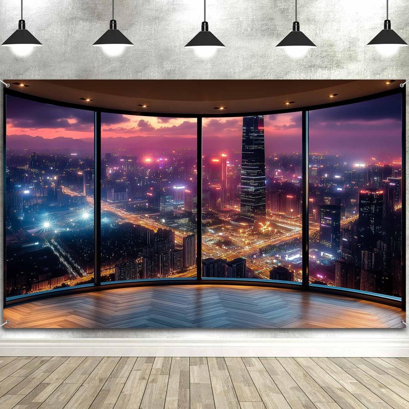 10X8ft City Landscape Backdrop Modern Office Backdrop, Night Modern City