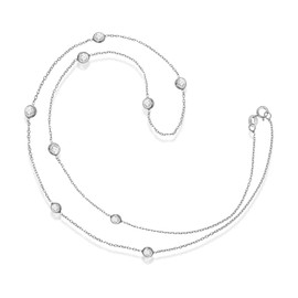 Sterling Silver Cubic Zirconia Station Necklace | 18 Inch Length Cable Rolo Chain | With Gift Box