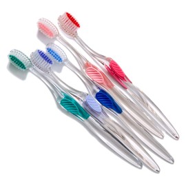 Tess Oral Health Accent Extra Soft Toothbrush - Individually Wrapped Adult Toothbrushes with Clear Handle and Rubber Grip (72 Brushes)