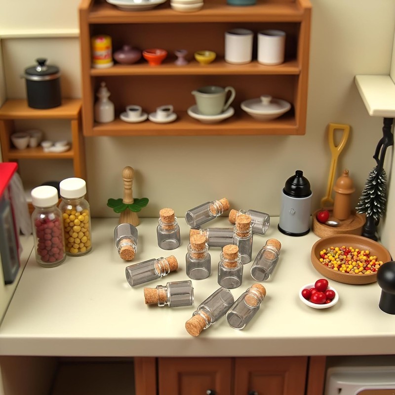 10Pcs Dollhouse Glass Jars Miniature: 1/12 Scale Glass Bottles Food