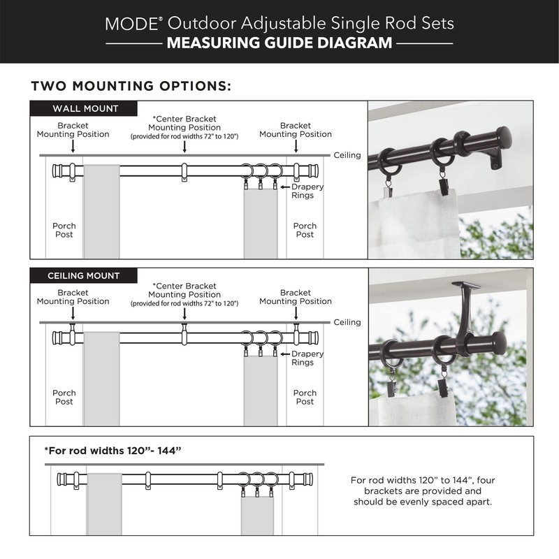 MODE Outdoor Collection 1 1/8" Diameter Curtain Rod Set with