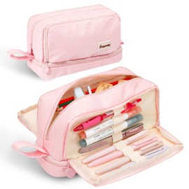 Zzrywuty Pink Large Capacity Pencil Case 4 Compartments,Pencil Pouch with Zipper Portable Handle for Teens Adults Aesthetic Pencil Bag Stationery Organizer Pen Pencil Case with Handle for School