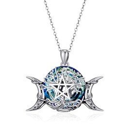TALYKONG Triple Moon Goddess Necklace for Women Tree of Life Pendant Pagan Witch Necklace Wiccan Jewelry Gifts for Women Men Birthday