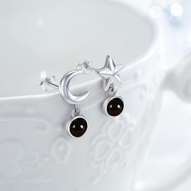 PARYFO Moon Star Earrings 925 Sterling Silver Embellished with Black Onyx Hypoallergenic Moon and Star Earrings Onyx Earrings for Women Daughter Mother Girlfriend Wife Birthday Christmas Gifts