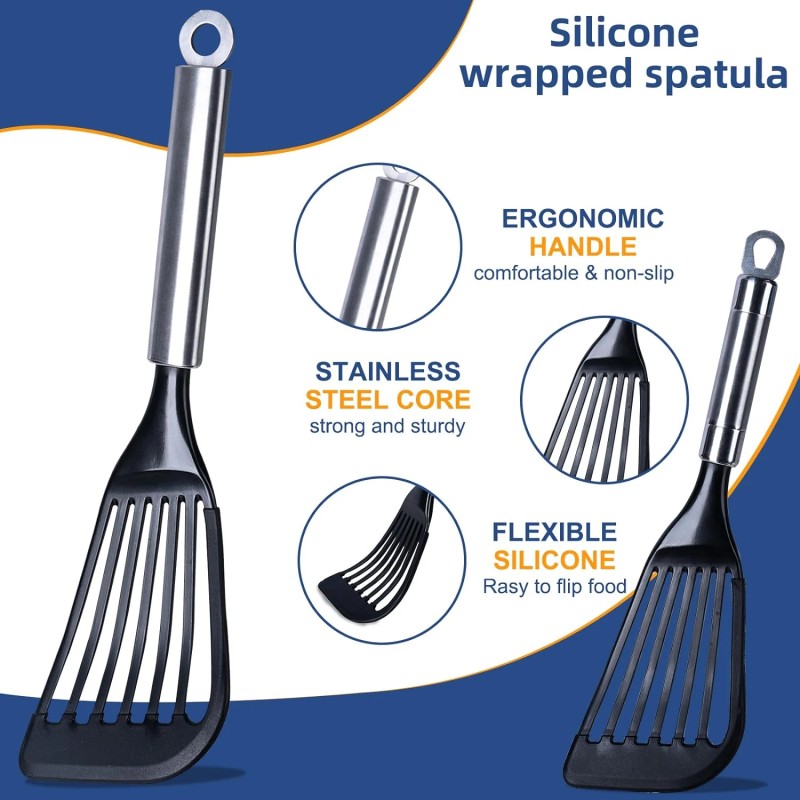 KSENDALO Fish Spatulas for Nonstick Cookware, Silicone Fish Spatula Turner