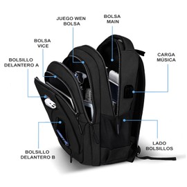 Mochila para Laptop de 17.3 pulgadas,Mochila Impermeable,Mochila de viaje extra grande para hombre y mujer,50X35X19cm，Tiene un puerto de carga USB, apto para portátiles de 17,3 pulgadas (negro)