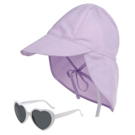 Bogoro Children's Sun Hat UV Protection Set Includes Purple Children's Hat Sunglasses with Ties Toddler Adjustable with Neck Protection Summer Hat for 2 - 5 Years Summer Sun Hat Girls
