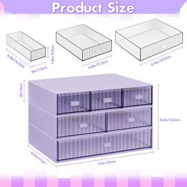 3 Tier Stackable Desk Organizer with 6 Drawers, Plastic Desk Storage Box Desktop Drawers, Detachable Makeup Storage Office Stationery Supplies Organizer for Desk Office School(Purple)