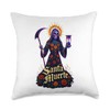 Santa Muerte with Marigolds & Butterflies, Cosmic Hourglass Throw Pillow