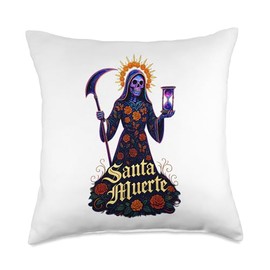 Santa Muerte with Marigolds & Butterflies, Cosmic Hourglass Throw Pillow