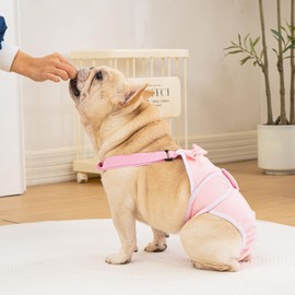 Avont 3 Pack Frenchie Dog Diapers Female, Washable Reusable Girl Doggie Pants for Period Heat Cycle, Full Body Cover Onesie with Adjustable Straps -Pink/Purple/Blue S