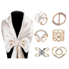 Coollooda Scarf Ring, Scarf Fastener, 6 Types, 6 Pieces, Rhinestones, Popular Scarf, Ring, Smooth, Elegant, Silk Clip, Wedding, Mother's Day, School Entrance Ceremony, Graduation Ceremony, Birthday,