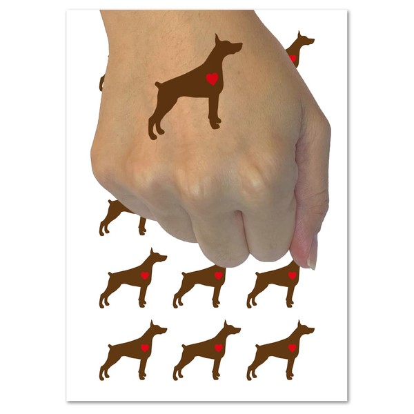 Dobermann Pinscher Dog with Heart Temporary Tattoo Water Resistant Fake