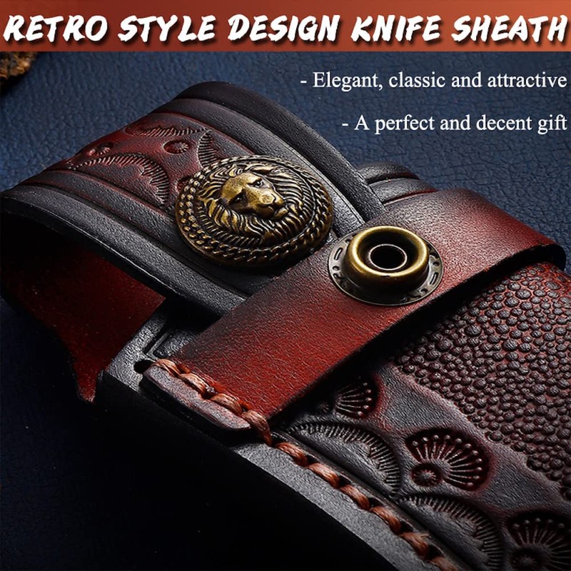 Omesio Pocket Knife Sheath, 4.53" Folding Leather Case, Horizontal Belt