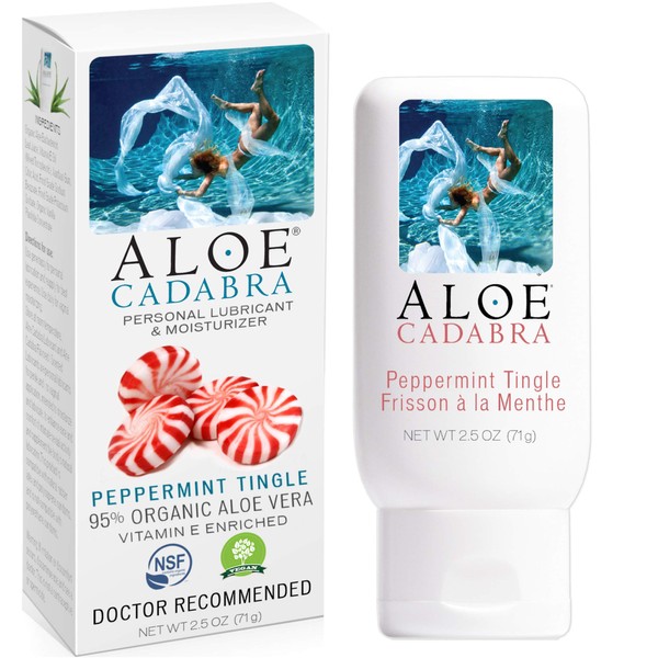 Aloe Cadabra Water Based Flavored Personal Lube, Organic Edible Peppermint Lube, 2.5 Ounce