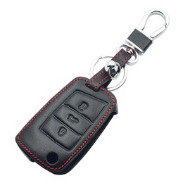 BIGJIYU Genuine Leather３Buttons Car Accessories For VW Key Cover With Keychain Accessories