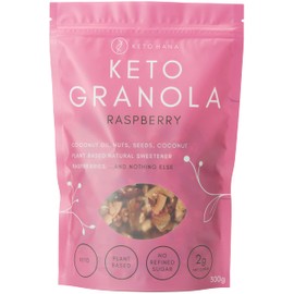 Keto Hana Raspberry Breakfast, Snacking Granola, Just 2g Net Carbs, High Protein, Healthy Keto Diet Granola (Two 300g/0.6lbs Bags)