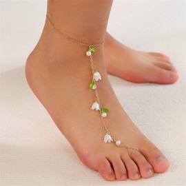 KummerSaprk Hand Chain Bracelet Lily of The Valley Jewelry Flower Necklace Flower Earrings for Women Trendy Jewelry Gift