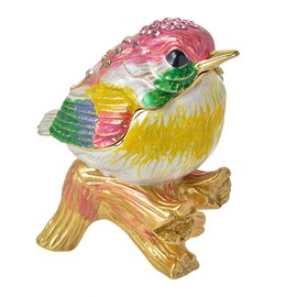 FJ FENGZHIJIE Sparrow Bird Trinket Box Vintage Golden Enameled Jewelry Box with Colorful Crystals, Hinged Bird Figurine Home Décor, Unique Gift for Bird Lovers