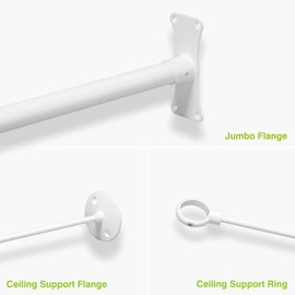 Naiture 60'' x 30'' D Shape Shower Curtain Rod with 36'' Vertical Ceiling Support, Aluminum, Matte White Finish