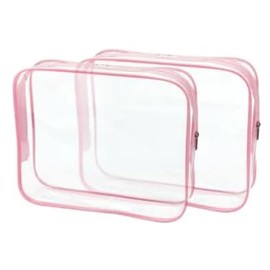 Clear Travel Toiletries Bag Set GLAMZA® Travel Toiletry Bag Set of 2 PVC Bags for Men & Women - Ideal Wash Bag Set for Cosmetics, Make Up & Toiletries (Pink)