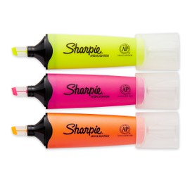 Sharpie 1912767 Clear View Chisel Tip Highlighters, Assorted Highlighter, 3-Carded, Yellow, Pink and Orange(1912937)