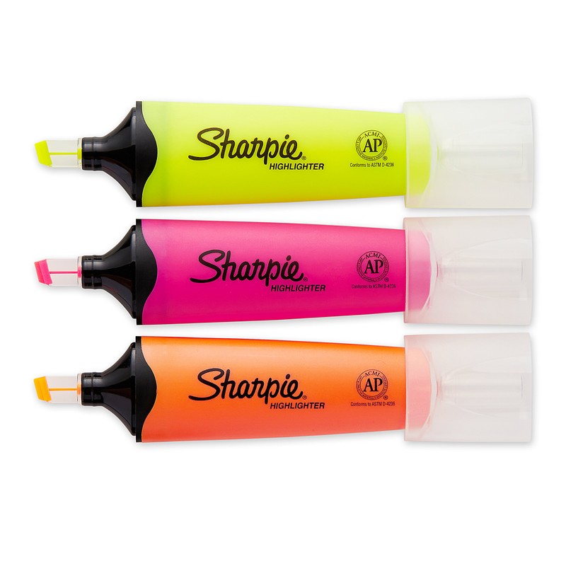 Sharpie 1912767 Clear View Chisel Tip Highlighters, Assorted Highlighter, 3-Carded,