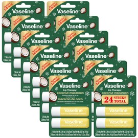Vaseline Lip Therapy - Bálsamo labial de coco macaron a granel, 12 paquetes individuales (24 varillas) + protector labial, relleno de calcetines, Secret Santa, 0.32 onzas Ea