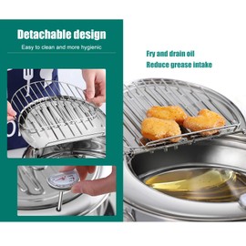 Natudeco Japanese Style Deep Frying Pot, 2.2L Stainless Steel, Nonstick, Tempura Frying Pot with Temperature Control and Lid