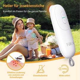 FORA Insektenstichheiler – Elektrischer Hitzestift gegen Juckreiz & Schwellungen | Sicher für Kinder ab 3 | Chemiefrei | Tragbar & batteriebetrieben | Bis zu 300 Anwendungen