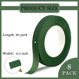 COIDEA 8 Packs Floral Tape, 1/2" Wide Flower Tape, Dark Green Floral Tape for Fresh Flowers, Adhesive Florist Tape for Floral Crafts, Bouquet Floral Arranging Stem Wrapping, Wedding Bouquet, 30Yard