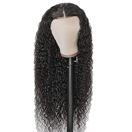 AiPliantfis Human Hair Wig Glueless Wig Wear and Go Real Hair Wig Women's Curly Wave 4x4 Lace Natural Black Pre Plucked 150% Density Real Unprocessed Remy Hair 28 Inches