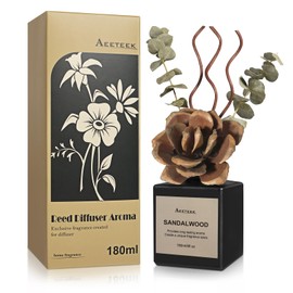 Aeeteek Reed Diffuser Set, Sandalwood & Cedarwood Scented Oil with Dried Flowers, 6.09 Fl Oz(180ml) Long Lasting Air Freshener with Diffuser Sticks, Home Fragrance for Bathroom Decor