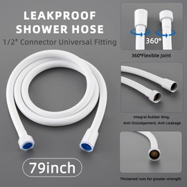 KINSE Shower Hose, 79 Inches Extra-Long for Handheld Shower Head Hose, Premium RV PVC Flexible Shower Hose Replacement with Brass Insert and Integral Rubber Ring - Sturdy & Anti-Leakage (White)