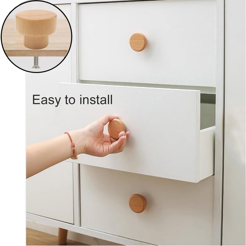 12 Pack Wood Knobs Dresser Knobs Wooden Flat Top Round