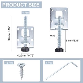 uxcell 4Pack Adjustable Furniture Leveling Feet, 3.15" Heavy Duty Furniture Levelers Metal Mounting Brackets for Workbench Cabinet Wardrobe, Silver