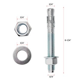 SONIGEKO 3/4" x 6-1/4" Wedge ANCHORPZ- Concrete Anchor Carbon Steel Wedge Anchor with Excellent Anti-Rust Performance 10PC