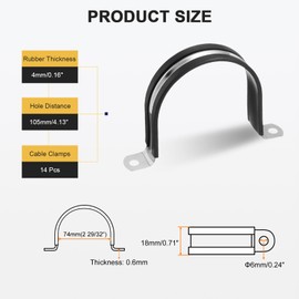 sourcing map 14 Pcs 74mm(2-29/32") Cable Clamp, 304 Stainless Steel Rubber Coated Cushioned Insulated Cable Clamp 2 Hole U-Tube Strap Clamp for Lines Pipe Hose Wire Cord Installation, Black