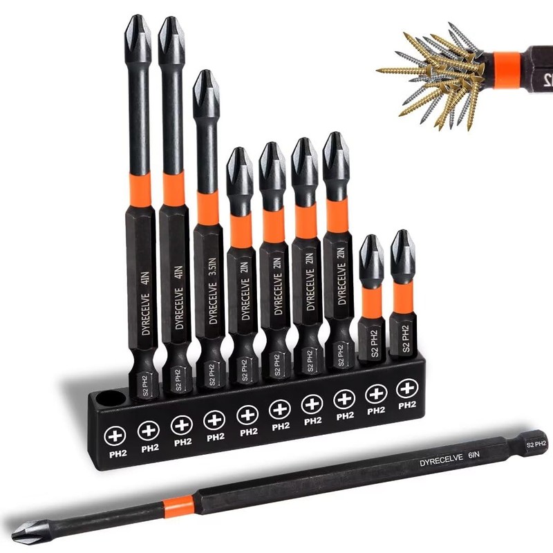 10-Pack 2 Phillips Bits- Phillips Bits #2 Impact Magnetic- PH2
