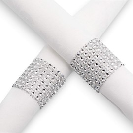 Rhinestone Napkin Rings, BetterJonny 100 Pieces Silver Napkin Holder Plastic Chair Sash Bows, Mesh Bling Diamond Adornment for Place Settings, Wedding Receptions, Dinner or Holiday Parties, Family Gatherings
