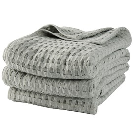 MIGIOL 100% Cotton Waffle Weave Sofa Blanket, Lunch Break, Queen Bed, Outdoor Camping Blanket. (Gray, 90 ×90 inches)