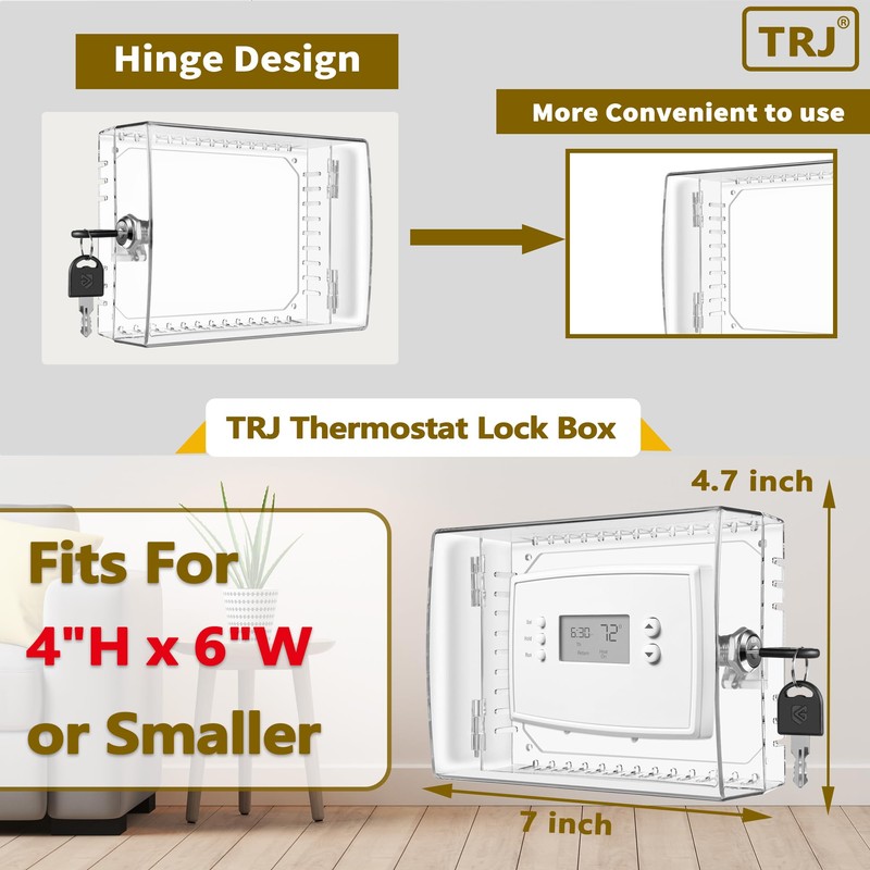 TRJ 3 PCS Large Thermostat Lock Box with Key, Clear