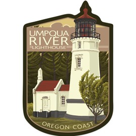 Die Cut Sticker Umpqua River Lighthouse, Oregon, Oregon Coast, Evening Sky, Contour Vinyl Sticker 3 to 6 inches, (Waterproof Decal for Cars, Water Bottles, Laptops, Coolers), Large